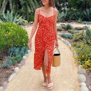 LIKELY Sallie Floral Slip Dress Red Yellow Vacation Spring Summer Size 8
